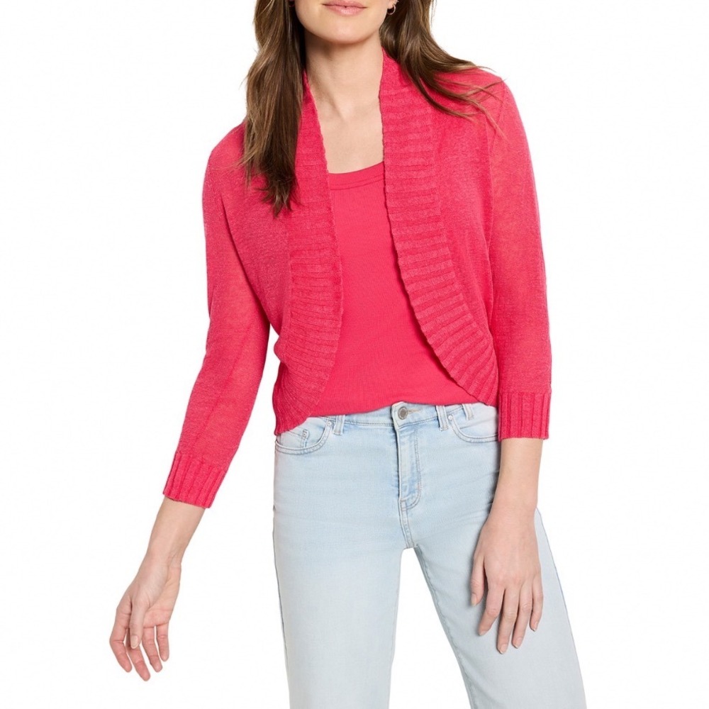 NIC+ZOE Bolero‎ Linen Blend Cardigan Sweater Pink Daiquiri XL M251162 NEW